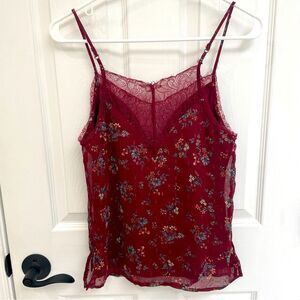 One Hart Eyelash Lace Tank Cami Dark Red Floral Women’s Size XS